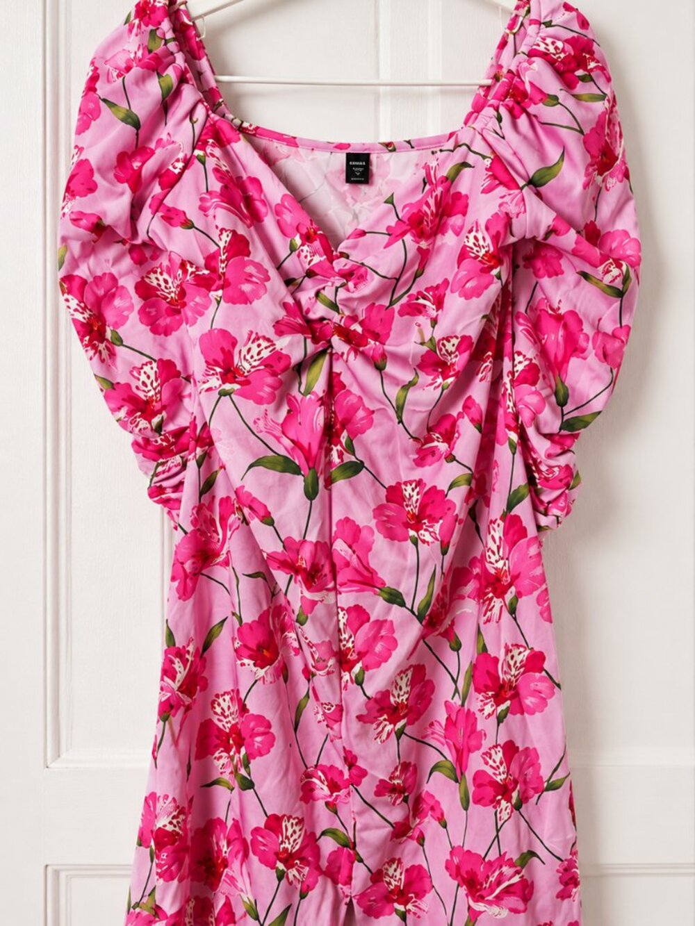 🌸 SHEIN Curve Pink Floral Ruched Sleeve Dress | 0XL | Midi Dress